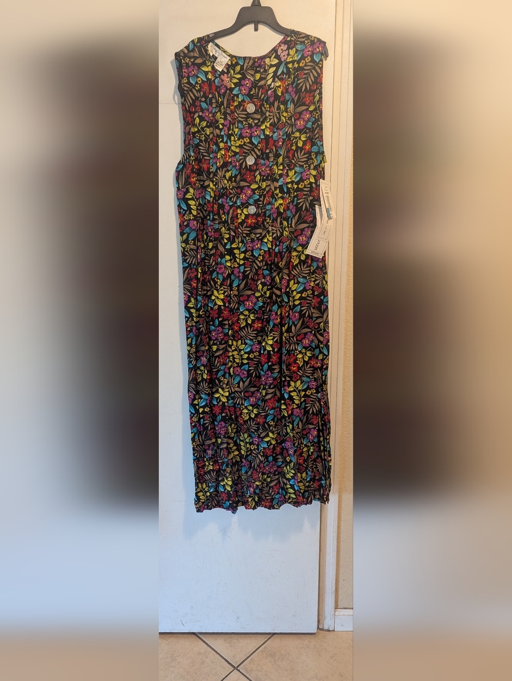 Sears Black Dress with Multicolor Floral Leaf Print